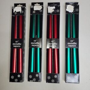 Vintage Robert Alan Candle Company 12" Metallic Taper Candles Red Green 4 Pairs